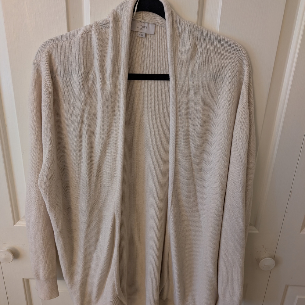 🤍🧥 LOFT Ribbed Open-Front Cardigan | Soft Neutrals, Easy Elegance ✨Size XL